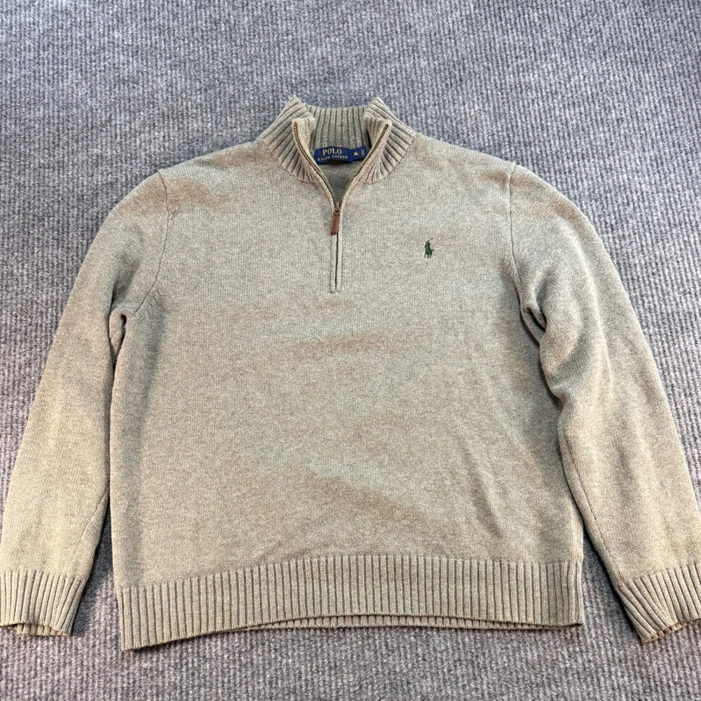 Polo Ralph Lauren Mens XL Quarter Zip Sweater Beige Cotton Knit Pony Logo